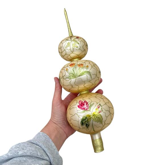 Vintage Polish Mouth Blown Glass Hand Painted Christmas Tree Topper 14” - Picture 3 of 8